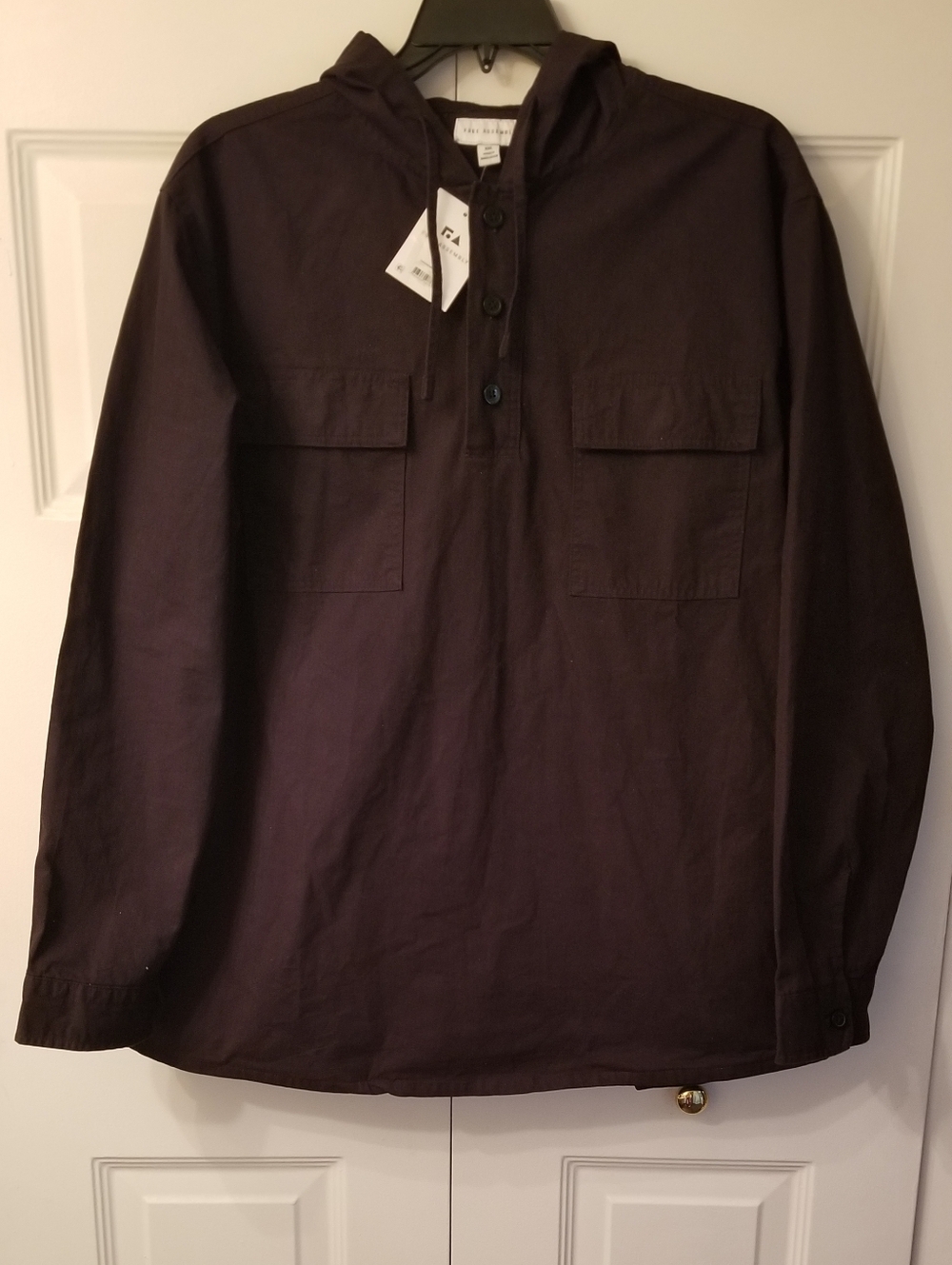 Free Assembly Men's Popover Hooded Shirt / Jacket Black 1/4 Button Size XXL NEW